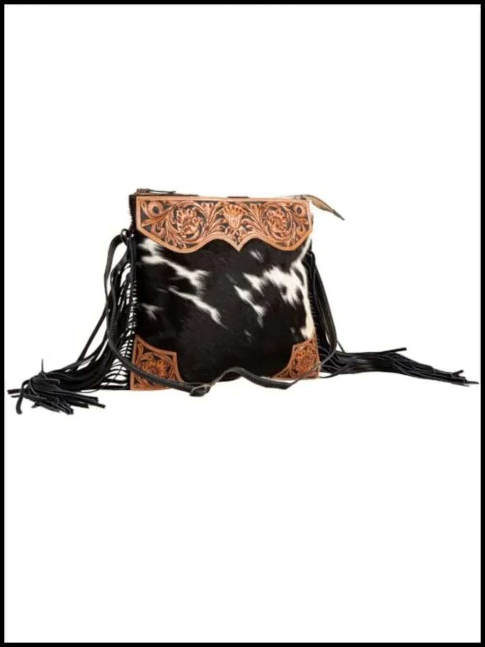 Tooled Leather Cowhide Crossbody Bag - Hand-Etched Western Purse